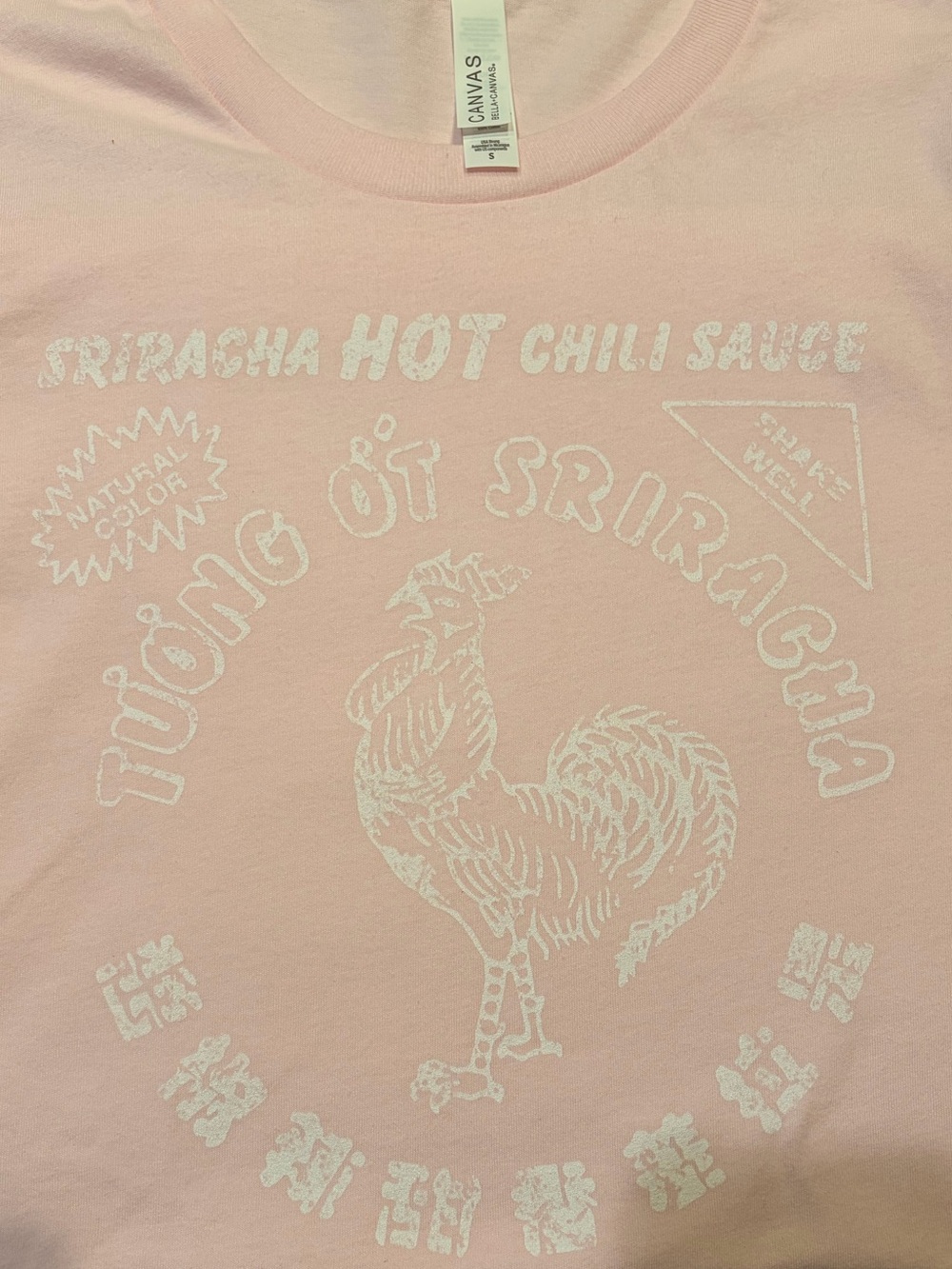 Sriracha Hot Sauce T- size small- NWT. Pale pink.